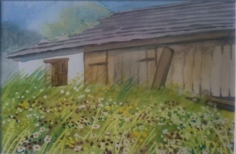 Sketch: Barn and meadow, Corvara