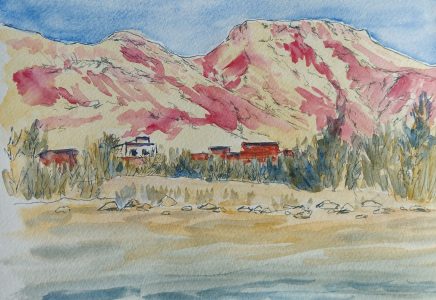 Sketch: 3 colour exercise at the river, Rose Valley
