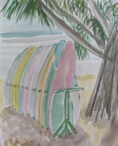 Sketch: Caroline's surf boards, Weligama